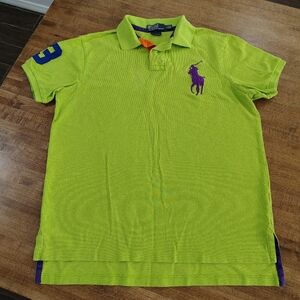 Polo Ralph Lauren Neon Green Big Pony Cotton Pique Custom Fit Polo Shirt Size L